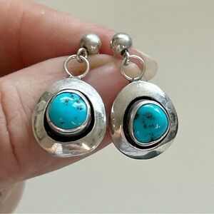 Vintage Signed Southwestern Turquoise Sterling Silver Earrings